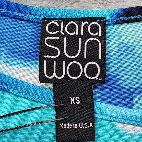 CLARA SUN WOO Top Womens XS Blue Purple Watercolor Neck Cut-Out Asymmetric Tunic - Picture 6 of 10